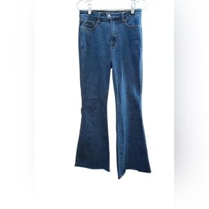 Judy Blue Flare Jeans Womens 11/30 High Rise Dark Wash Frayed Hem Denim Pants